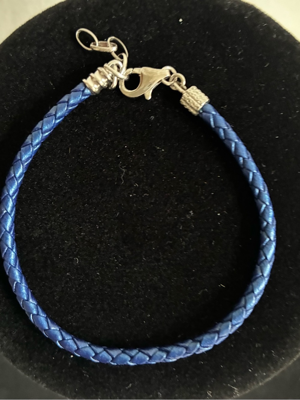 Camilla Blue Braided Leather Bracelet with Silver Clasp to add charms